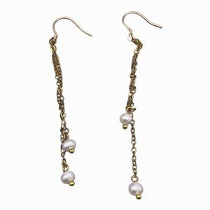 925 Sterling Sterling Silver Gold toned double Long Chain Beaded Dangle Earrings